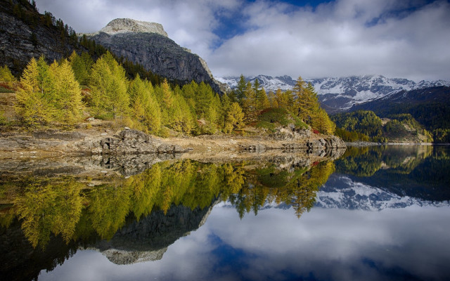 Mountain lake forest sky bush #2 free wallpaper for desktop - medium preview image