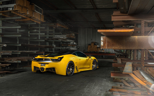 Yellow sports car garage pallets free wallpaper for desktop - medium preview image