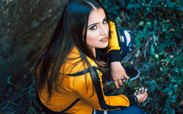 Woman backpack portrait nature forest #2 free wallpaper for desktop - medium preview image