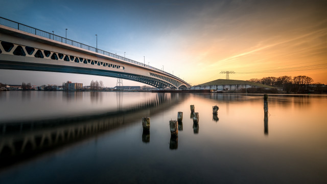 Bridge water sky clouds evening free wallpaper for desktop - medium preview image
