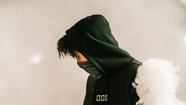 Man hoodie smoke cyberpunk techwear free wallpaper for desktop - medium preview image