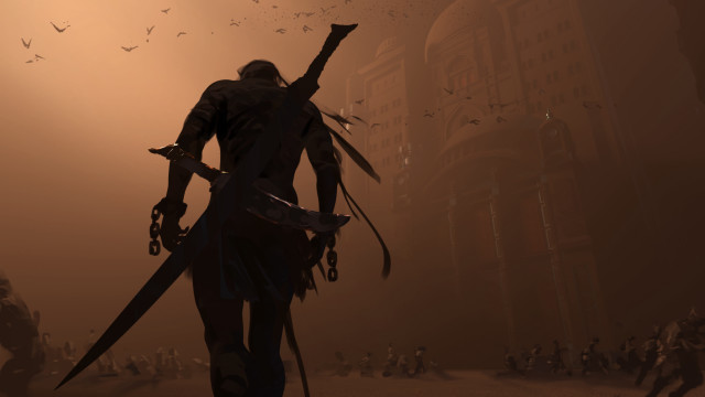 Man sword foggy birds coat free wallpaper for desktop - medium preview image