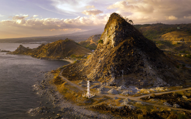 Mountain road lighthouse ocean ecological free wallpaper for desktop - medium preview image