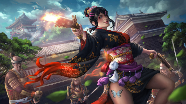 Woman firecracker group city architecture free wallpaper for desktop - medium preview image