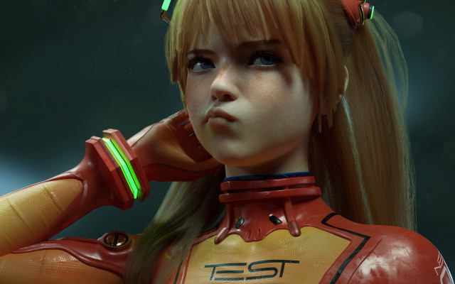 Souryuu asuka langley cyberpunk 3d free wallpaper for desktop - medium preview image