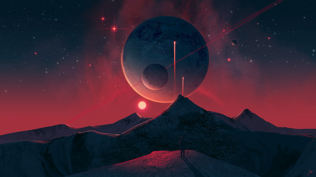 Planet star red sky space free wallpaper for desktop - medium preview image