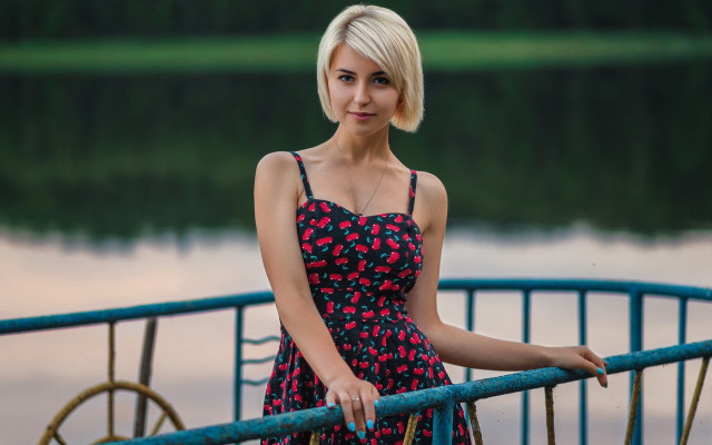 Woman dress rail lake bike free wallpaper for desktop - medium preview image