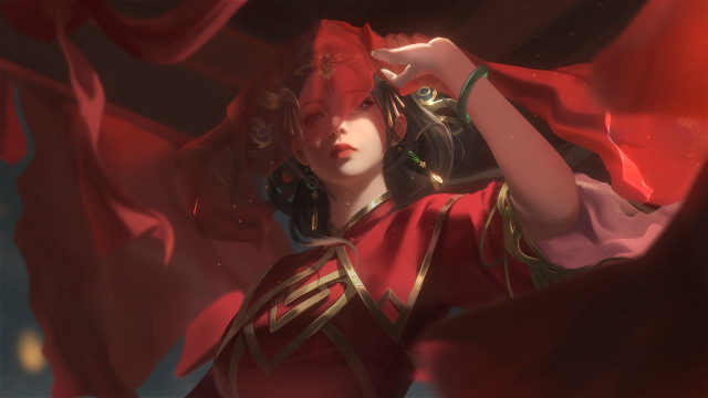 Woman red dress cape scarf free wallpaper for desktop - medium preview image