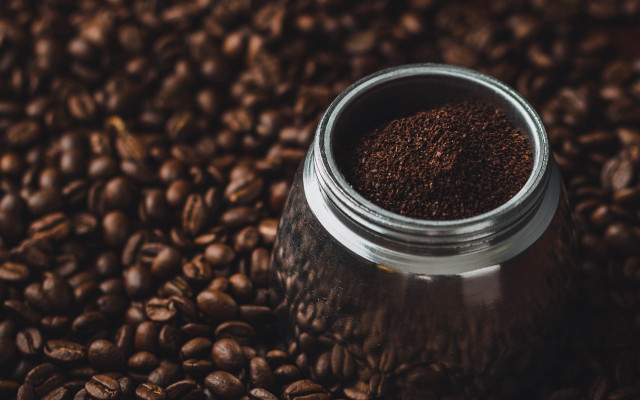 Coffee jar on beans bokeh free wallpaper for desktop - medium preview image