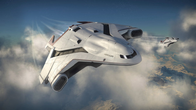 Futuristic space ship flying clouds #2 free wallpaper for desktop - medium preview image