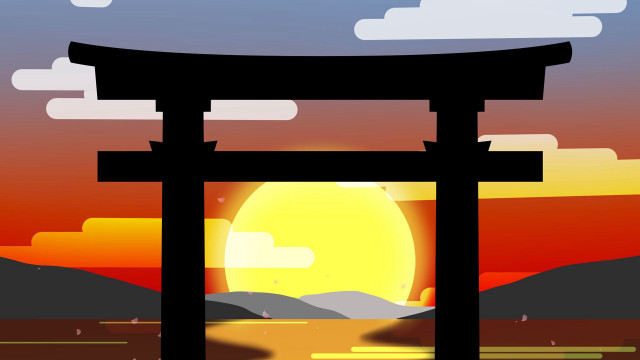 Sunset torii mountain ukiyo e free wallpaper for desktop - medium preview image