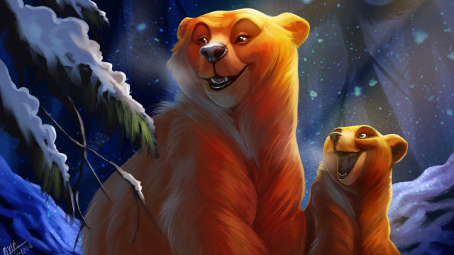 Bears snow aurora fireworks night free wallpaper for desktop - medium preview image
