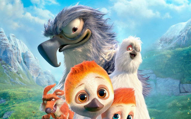 Cartoon animals grass rocks mountains free wallpaper for desktop - medium preview image