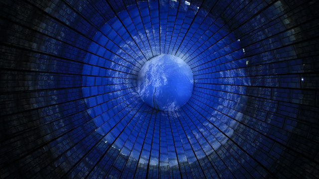 Blue planet metal structure city free wallpaper for desktop - medium preview image