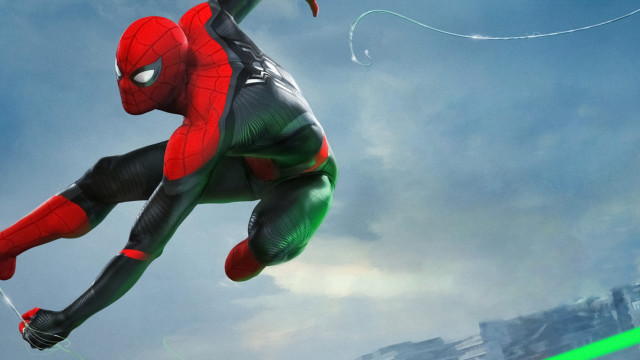 Spiderman green light city action free wallpaper for desktop - medium preview image