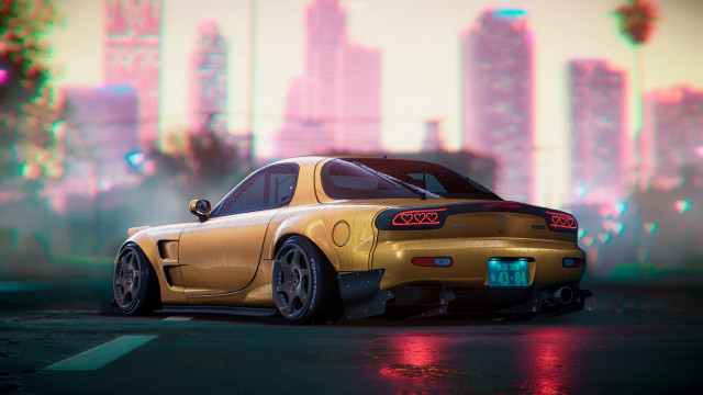 Yellow car cityscape 3d render free wallpaper for desktop - medium preview image