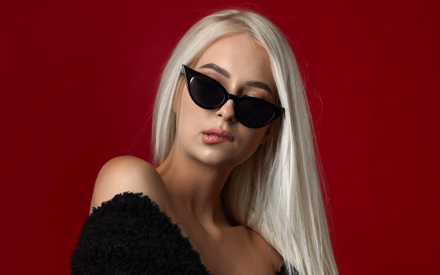 White haired woman sunglasses red free wallpaper for desktop - medium preview image
