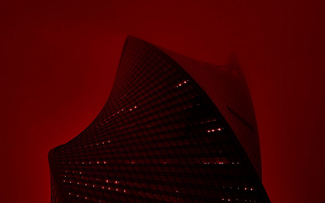Tall building red light foggy free wallpaper for desktop - medium preview image