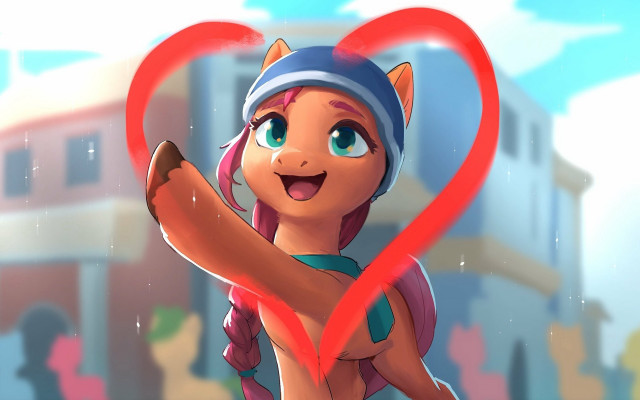 Cartoon character heart building sky free wallpaper for desktop - medium preview image