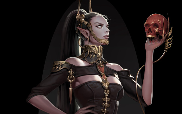 Elf braid skull jewelry fantasy free wallpaper for desktop - medium preview image