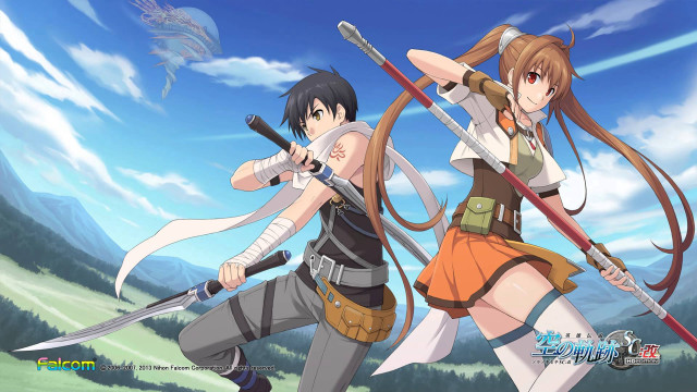 Anime characters swords pose sky free wallpaper for desktop - medium preview image
