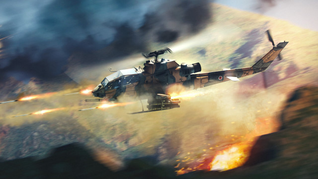 Helicopter fire explosion clouds matte free wallpaper for desktop - medium preview image