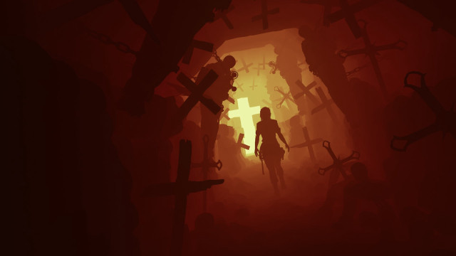 Dark tunnel gothic weapon silhouette free wallpaper for desktop - medium preview image