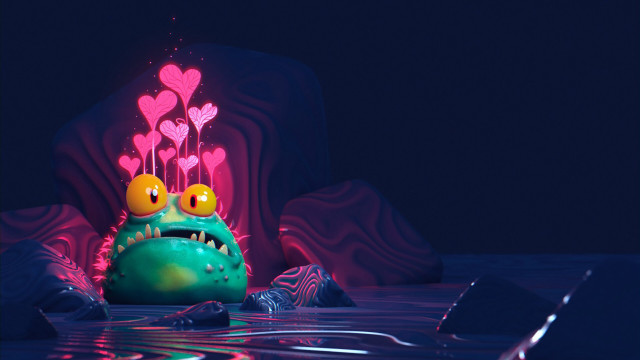 Cartoon heart floating water rocks free wallpaper for desktop - medium preview image