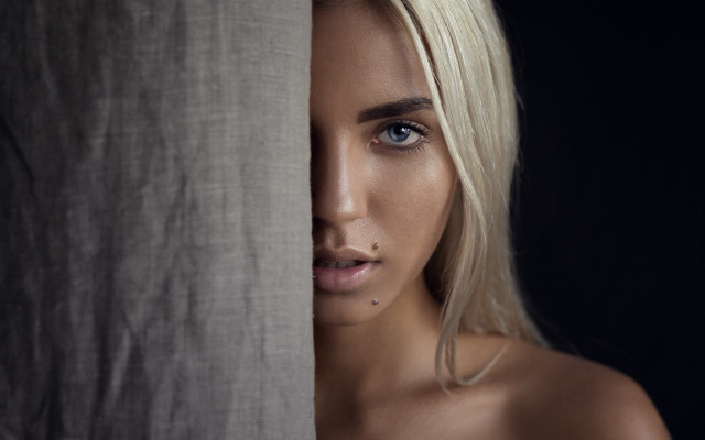 Woman nosepiercing curtain portrait blueeyes free wallpaper for desktop - medium preview image