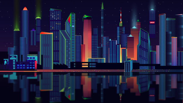 City skyline night lights reflection #2 free wallpaper for desktop - medium preview image