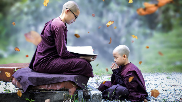 Bench family autumn leaves waterfall free wallpaper for desktop - medium preview image