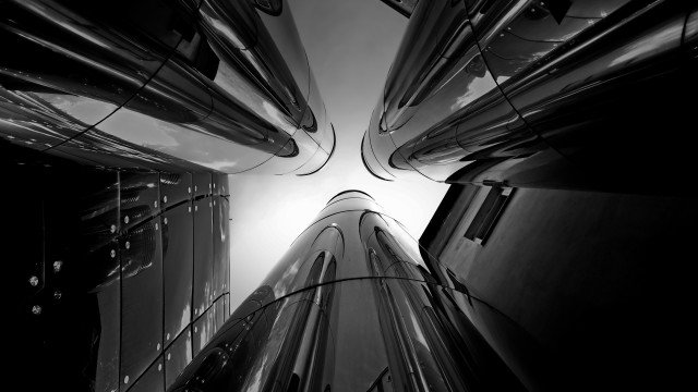 Black white building sky circular free wallpaper for desktop - medium preview image