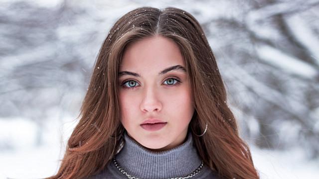 Woman longhair choker snow trees free wallpaper for desktop - medium preview image