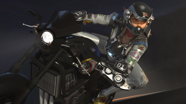 Futuristic motorcycle rider helmet unreal free wallpaper for desktop - medium preview image