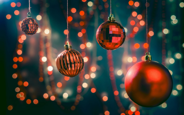 Christmas ornaments bokeh lights night free wallpaper for desktop - medium preview image