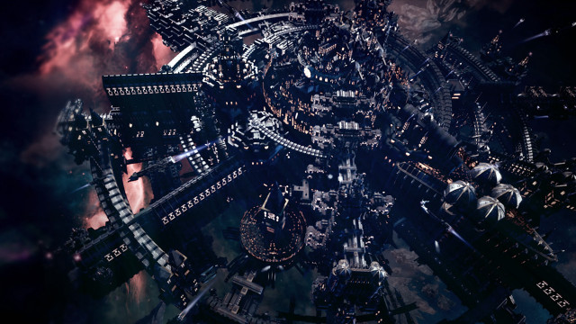 Futuristic city tall buildings clouds free wallpaper for desktop - medium preview image