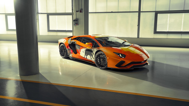 Orange sports car building yellow free wallpaper for desktop - medium preview image
