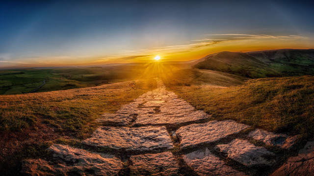 Sun hill path grass rocks free wallpaper for desktop - medium preview image