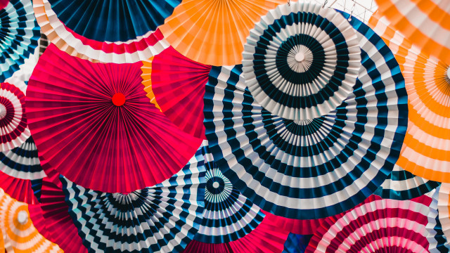Colorful umbrellas ceiling gutai japanese free wallpaper for desktop - medium preview image