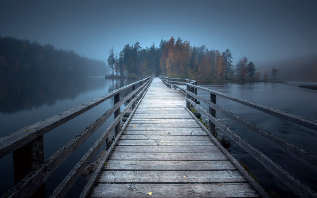 Wooden dock pier lake fog free wallpaper for desktop - medium preview image