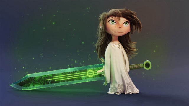 Cartoon green sword glow fantasy free wallpaper for desktop - medium preview image