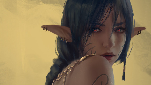 Fantasy elf woman tattoo necklace free wallpaper for desktop - medium preview image