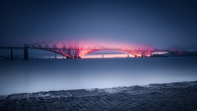 Bridge water red light matte free wallpaper for desktop - medium preview image