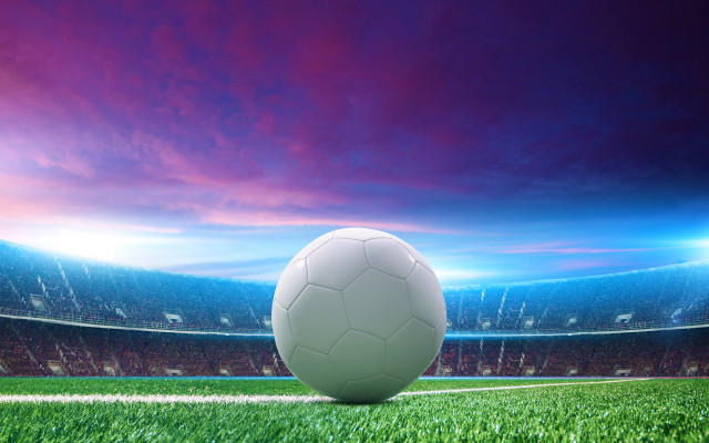 Soccerball grass stadium purplesky 4kuhd free wallpaper for desktop - medium preview image