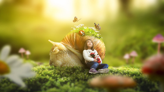 Little girl snail stuffed animal free wallpaper for desktop - medium preview image