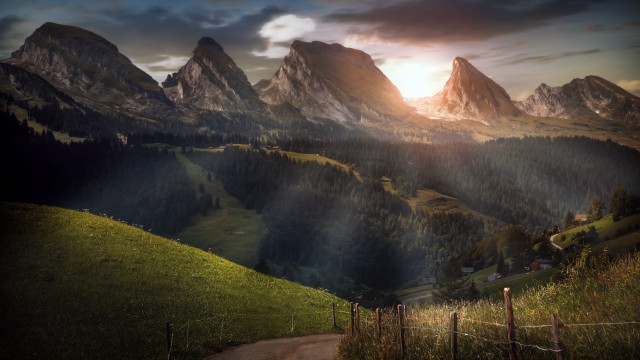 Scenic mountain range path sunset free wallpaper for desktop - medium preview image