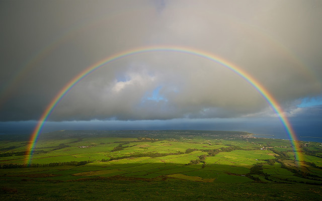 Rainbow green field cloudy sky free wallpaper for desktop - medium preview image