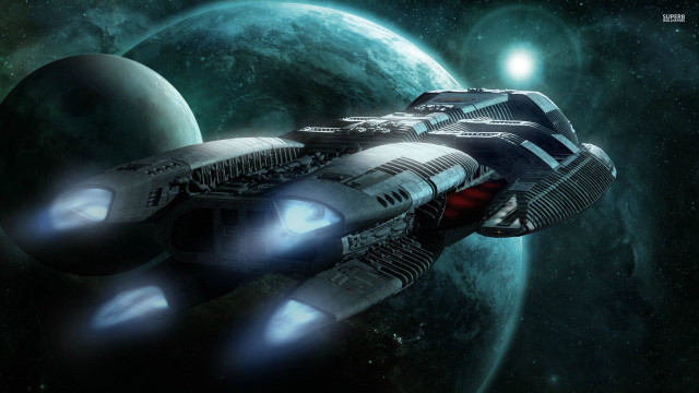 Spaceship planet light side light free wallpaper for desktop - medium preview image