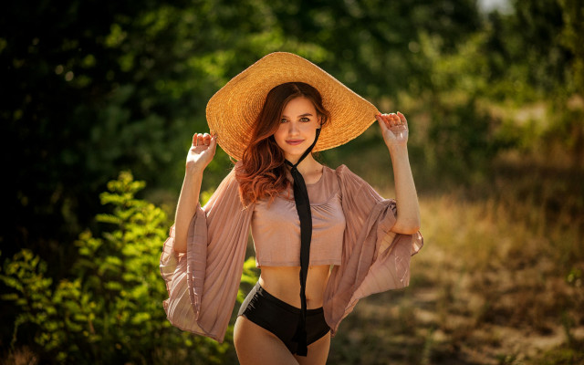 Woman bikini hat forest fashion #2 free wallpaper for desktop - medium preview image