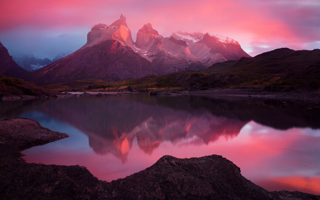 Mountain lake pink sky clouds #2 free wallpaper for desktop - medium preview image